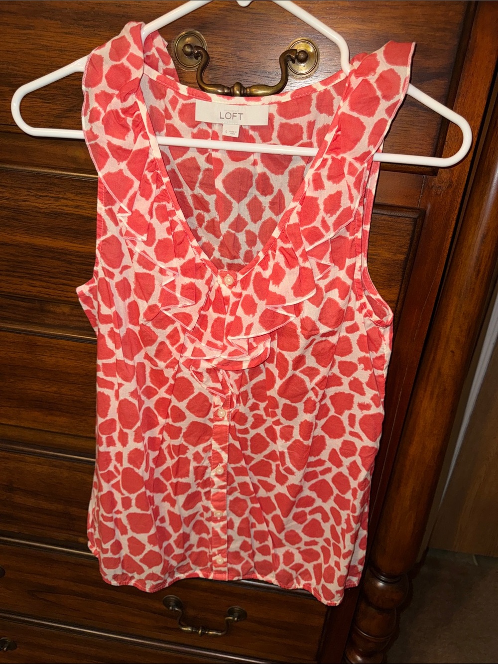 LOFT Coral Pink Ruffle-Front Sleeveless Blouse